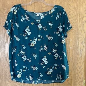 Croft & Barrow Teal Blue Floral Blouse